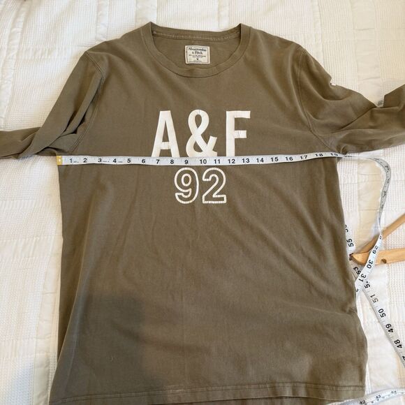 Abercrombie & Fitch Shirt Men’s Medium Green A&F 92 Long Sleeve Spellout Preppy - Picture 8 of 10